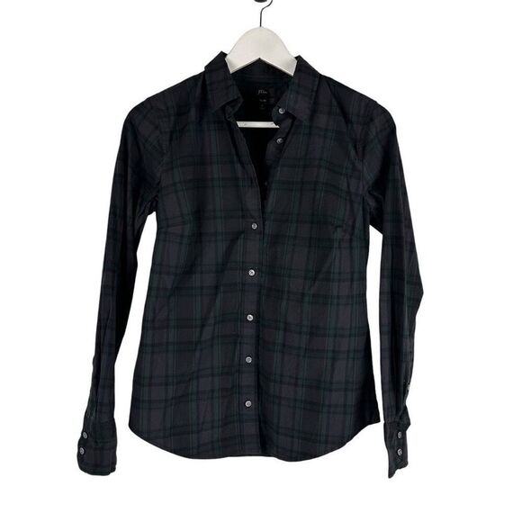J Crew Black Watch Tartan Slim Stretch Shirt size 2 Midnight Emerald K3729 - Picture 4 of 9